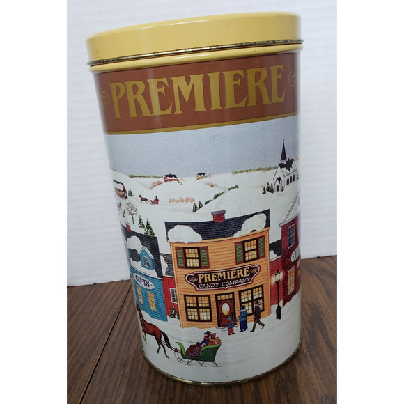 Premier Candy Company Milk Chocolate Cordial Cherries Winter Tin Empty - Picture 1 of 10